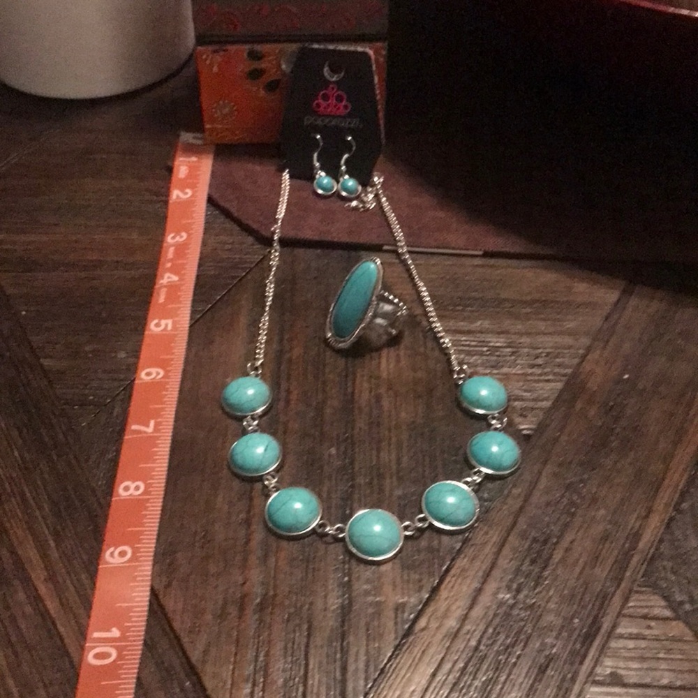 Paparazzi Turquoise Set Nexklace, Earrings & Statement Ring